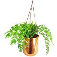 Leaf Copper Hanging Planter Leather Straps Modern Contemporary 18 X 22Cm Botanik, Orange