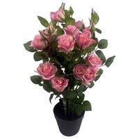 Botanik Artificial Flowers Rose Bush Potted Deluxe Highly Realistic, Pink