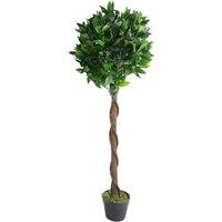 Leaf 120Cm 4Ft Twist Natural Trunk Artificial Topiary Bay Laurel Ball Tree, Green