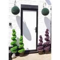 120Cm Pair Of Purple Large Leaf Spiral Topiary Trees With Decorative Planters, Purple