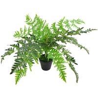Leaf 60Cm Hanging Copper Planter With Artificial Evergreen Fern Plant, Green