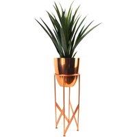 Leaf 90Cm Copper Planter With Artificial YUKka Plant, Orange