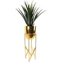 Leaf 90Cm Gold Planter With Artificial YUKka Plant, Gold