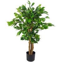 Leaf Artificial Ficus Tree Plant 90Cm Evergreen Trunk, Green