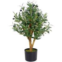 65Cm Leaf Design UK Realistic Artificial Olive Tree In Black Plastic Pot, Green