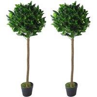 120Cm Leaf Design UK Pair Of Artificial Bay Topiary Ball Trees, Green