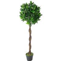 120Cm Leaf Design UK Artificial Realistic Bay Laurel Topiary Ball Tree, Green