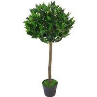 90Cm Leaf Design UK Artificial Realistic Bay Laurel Topiary Ball Tree, Green