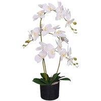 65Cm Leaf Design UK Realistic Artificial Orchid Flower Display In Pot, White