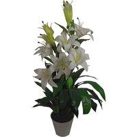 Leaf 90Cm 3Ft Artificial Lily Stargazer Style Lillies Plant Large Flowers White, White