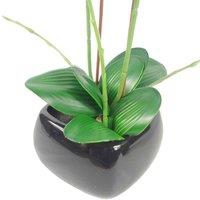 Leaf 70Cm Artificial Orchid Light Pink With Black Ceramic Planter, Pink