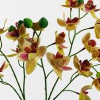 Leaf 43Cm Pink Yellow Artificial Orchid In Ceramic Planter, Pink
