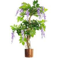 Leaf Artificial 110Cm Purple Wisteria Tree With Copper Metal Planter, Green