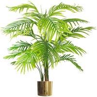 Leaf Artificial 130Cm Areca Palm Tree - Realistic With Gold Metal Planter, Green