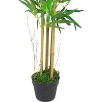 Leaf 150Cm 5Ft Realistic Artificial Bamboo Plants Trees - Xl With Silver Metal Planter, Green