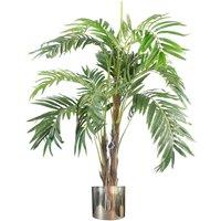 Leaf Artificial 120Cm Premium Artificial Palm Tree With Pot With Silver Metal Planter, Green