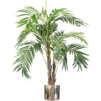 Leaf Artificial 120Cm Realistic Artificial Palm Tree With Pot With Silver Metal Planter, Green