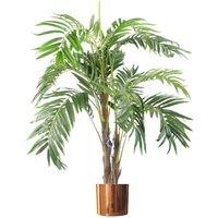 Leaf 120Cm Realistic Artificial Palm Tree With Pot With Copper Metal Planter, Green