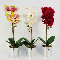 Leaf Artificial Orchid White Silver Pot 46Cm, White