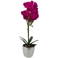 Leaf Orchid Artificial Dark Pink Silver 50Cm Phalaenopsis, Pink