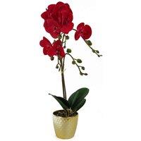Leaf Orchid Artificial Red Leopard Gold Pot 50Cm Phalaenopsis, Red