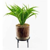 Leaf 35Cm Artificial Grass With Ceramic Planter & Metal Stand, Green