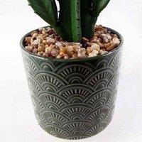 Leaf 23Cm Artificial Cactus With Green Ceramic Planter, Green