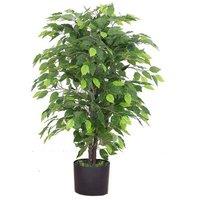 Leaf 90Cm Artificial Ficus Tree Plant - Gold Metal Planter, Green
