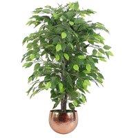 Leaf 90Cm Artificial Ficus Tree Plant -copper Metal Planter, Green