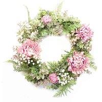 Leaf 45Cm Artificial Pink Floral Wreath, Pink