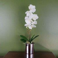 Leaf 46Cm Artificial Orchid White With Silver Pot, White