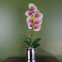Leaf 46Cm Artificial Orchid Harlequin Pink With Silver Pot, Pink