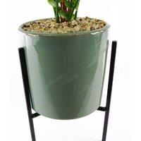 Leaf 40Cm Artificial Fern Plant With Ceramic Planter & Stand, Green