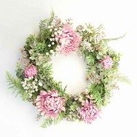 Leaf 45Cm Artificial Pink Blossom Floral Wreath, Green