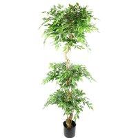 Leaf 180Cm Artificial Twisted Trunk Fruticosa Ficus Tree Triple Ball Topiary 1984 Leaves, Green