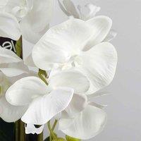 Leaf 60Cm Pure White Artificial Orchid With Ceramic Bubble Planter, White