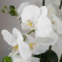 Leaf 60Cm Orchid Artificial White - Marble Effect Ceramic Planter, White
