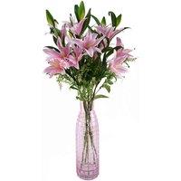 Leaf Pack Of 6 X 100Cm Large Pink Lily Stem - 18 Flowers, Pink