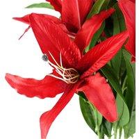 Leaf Pack Of 6 X 100Cm Large Red Lily Stem - 18 Flowers, Red