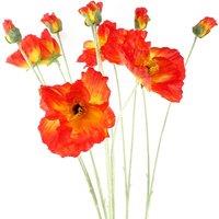 Leaf Pack Of 6 X 100Cm Artificial Poppy Stem - 2 Flowers, Red