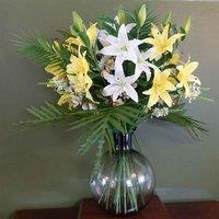 Leaf 100Cm Artificial Lily Palm Flowers Glass Ball Vase, White