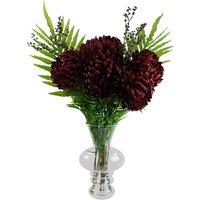 Leaf 95Cm Glass Bubble Vase With Red Chrysanthemum Artificial Flowers, Green