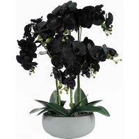 Leaf 60Cm Orchid Artificial Black - White Ceramic Planter, Black