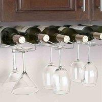 Final Touch Under Cabinet 6 Bottle Wine Rack With Glass Rack, Silver