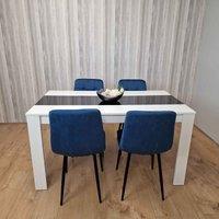 Kosy Koala Dining Table And 4 Chairs White Black Wood 4 Velvet Blue Chairs Dining Room, Multi