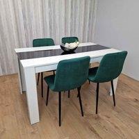 Kosy Koala Dining Table And 4 Chairs White Black Wood 4 Velvet Green Chairs Dining Room, Multi