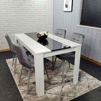 Kosy Koala Dining Table And 4 Chairs White Black Wood 4 Velvet Grey Chairs Dining Room, Multi