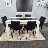 Kosy Koala Dining Table And 6 Chairs White Black Wood 6 Velvet Black Chairs Dining Room, Multi