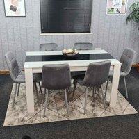 Kosy Koala Dining Table And 6 Chairs White Black Wood 6 Velvet Grey Chairs Dining Room, Multi