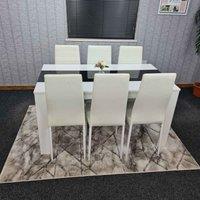 Kosy Koala Dining Table And 6 Chairs White Black Wood 6 Leather White Chairs Dining Room, Multi